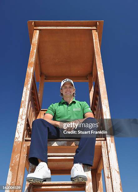 Tom Lewis of England takes a moment on the beach during the pro-am prior to the start of the Sicilian Open at Verdura Golf and Spa Resort on March...