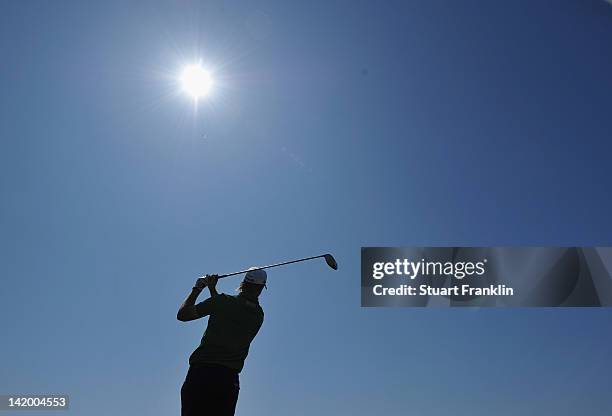 Tom Lewis of England plays a shot during the pro-am prior to the start of the Sicilian Open at Verdura Golf and Spa Resort on March 28, 2012 in...