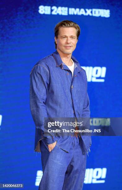 Actor Brad Pitt during a press conference of the movie 'Bullet Train' at Conrad Seoul on August 19, 2022 in Seoul, South Korea.