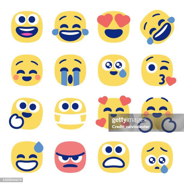 emoticons cute essential collection - sweating face stock illustrations