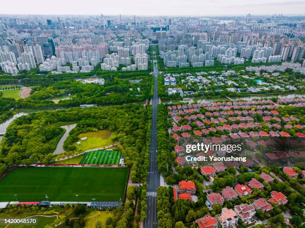 blocks of buildings from above,shanghai pudong area - pudong stock pictures, royalty-free photos & images