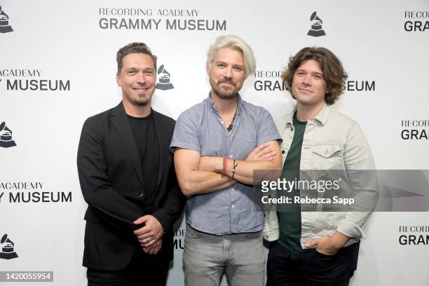 Isaac Hanson, Taylor Hanson, and Zac Hanson of Hanson attend An Evening With Hanson at The GRAMMY Museum on September 01, 2022 in Los Angeles,...