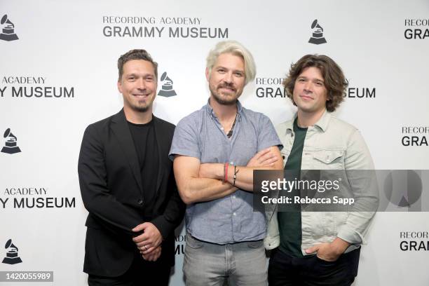 Isaac Hanson, Taylor Hanson, and Zac Hanson of Hanson attend An Evening With Hanson at The GRAMMY Museum on September 01, 2022 in Los Angeles,...