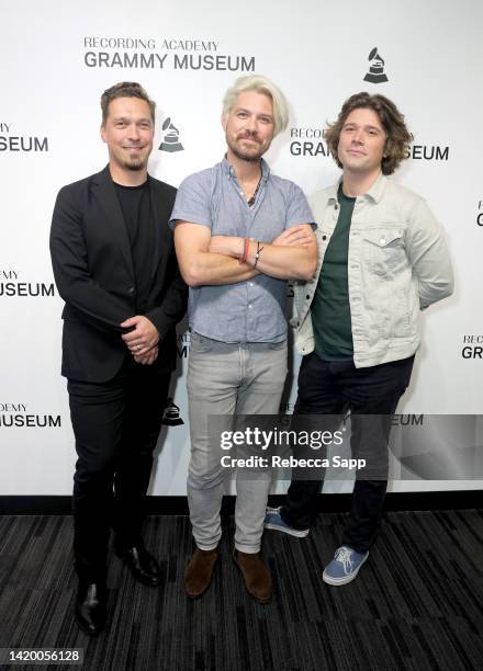 Isaac Hanson, Taylor Hanson, and Zac Hanson of Hanson attend An Evening With Hanson at The GRAMMY Museum on September 01, 2022 in Los Angeles,...