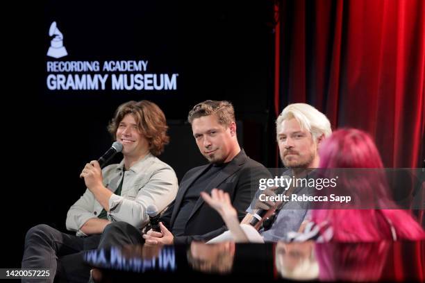 Zac Hanson, Isaac Hanson and Taylor Hanson of Hanson speak with Lyndsey Parker at An Evening With Hanson at The GRAMMY Museum on September 01, 2022...