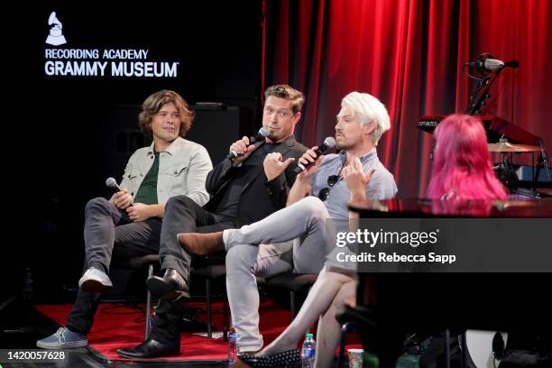 Zac Hanson, Isaac Hanson and Taylor Hanson of Hanson speak with Lyndsey Parker at An Evening With Hanson at The GRAMMY Museum on September 01, 2022...