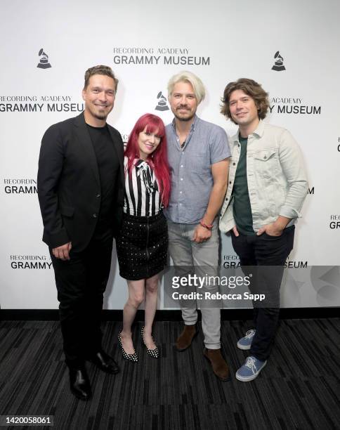 Isaac Hanson, Lyndsey Parker, Taylor Hanson, and Zac Hanson attend An Evening With Hanson at The GRAMMY Museum on September 01, 2022 in Los Angeles,...