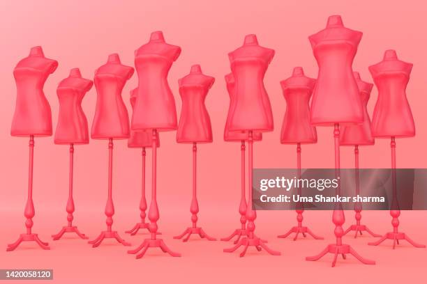 group of pink mannequins - fashion mannequin stock pictures, royalty-free photos & images