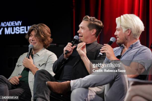 Zac Hanson, Isaac Hanson and Taylor Hanson of Hanson speak onstage at An Evening With Hanson at The GRAMMY Museum on September 01, 2022 in Los...