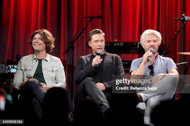 Zac Hanson, Isaac Hanson and Taylor Hanson of Hanson speak onstage at An Evening With Hanson at The GRAMMY Museum on September 01, 2022 in Los...