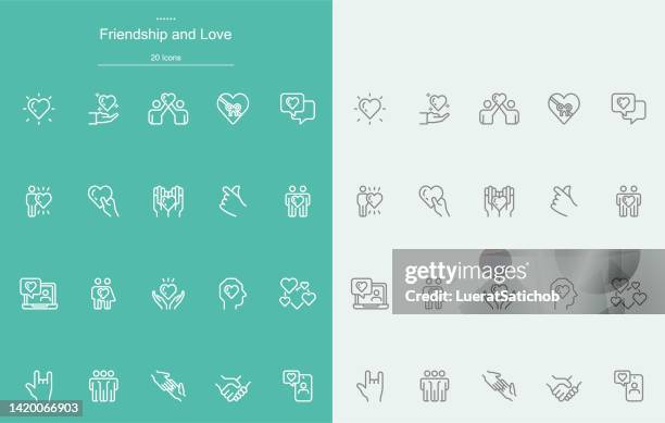 ilustraciones, imágenes clip art, dibujos animados e iconos de stock de amistad y amor, negocios de asistencia, entendimiento mutuo, citas, iconos de la línea de san valentín - cariñoso