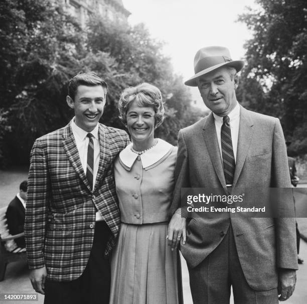 American actress Gloria Hatrick McLean with her son, Michael McLean, and husband, American actor James Stewart , United Kingdom, 30th July 1962....