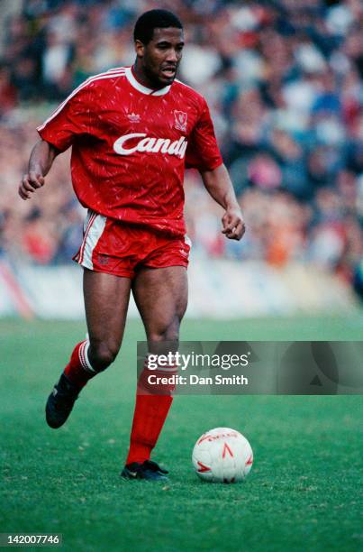 Jamaican-born, British footballer John Barnes in action for Liverpool against Queens Park Rangers in an FA Cup, 6th round match at Loftus Road,...