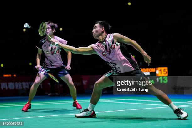 Dechapol Puavaranukroh and Sapsiree Taerattanachai of Thailand compete in the Mixed Doubles Quarter Finals match against Ko Sung Hyun and Eom Hye Won...