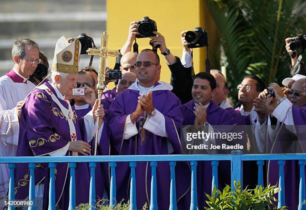 Pope Benedict XVI arrives to conduct his mass at Havana's Revolution Square on the last day of his three day visit on March 28, 2012 in Havana, Cuba....