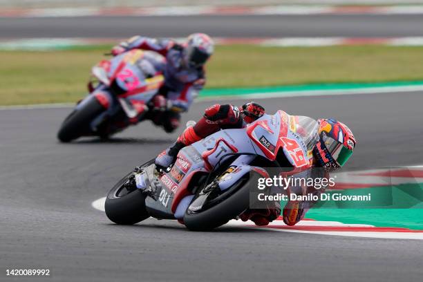 Fabio Di Giannantonio of Italy and Gresini Racing MotoGP during free practice 1 of the MotoGP Of San Marino at Misano World Circuit on September 02,...