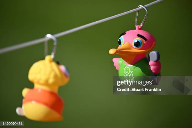 View of "Kids AID" keyrings during Day Two of the Made in HimmerLand at Himmerland Golf & Spa Resort on September 02, 2022 in Aalborg, Denmark.