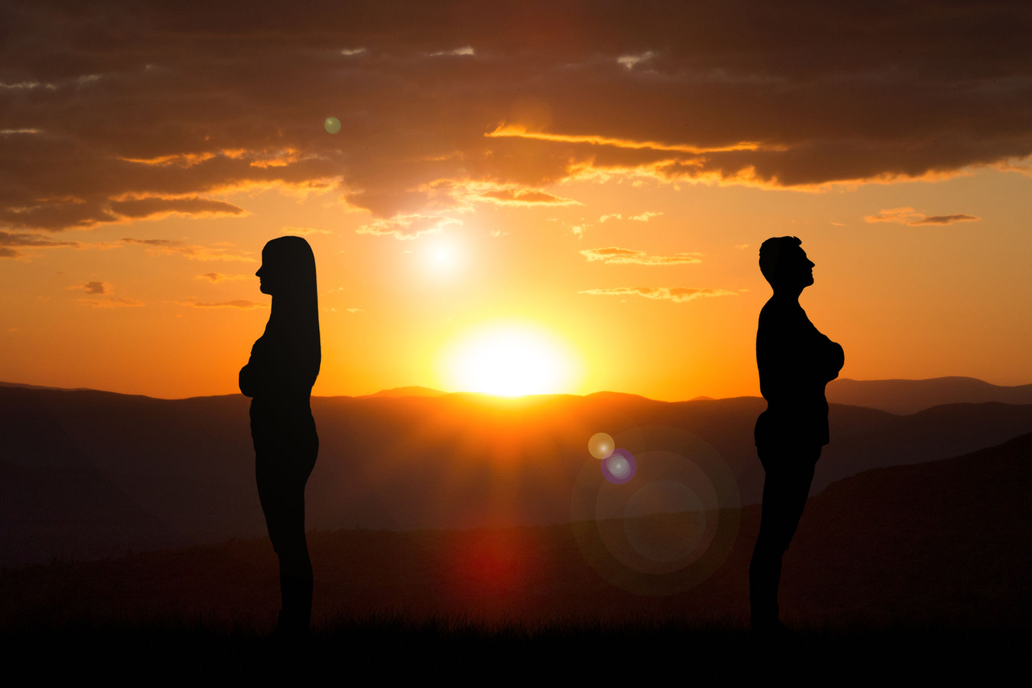 Couple silhouette breaking up a relation Couple silhouette breaking up a relation