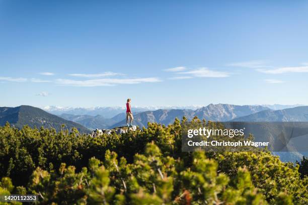 frau in den bergen beim wandern - frau ストックフォトと画像