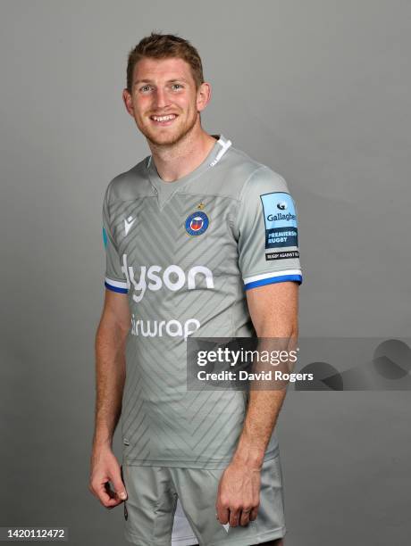 Ruaridh McConnochie of Bath Rugby poses for a portrait during the squad photocall for the 2022-2023 Gallagher Premiership Rugby season at Farleigh...