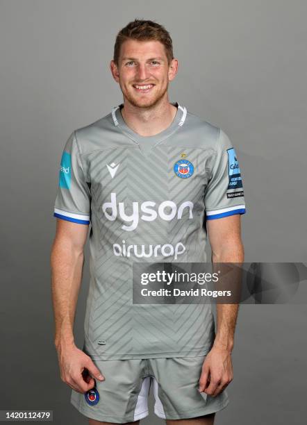 Ruaridh McConnochie of Bath Rugby poses for a portrait during the squad photocall for the 2022-2023 Gallagher Premiership Rugby season at Farleigh...