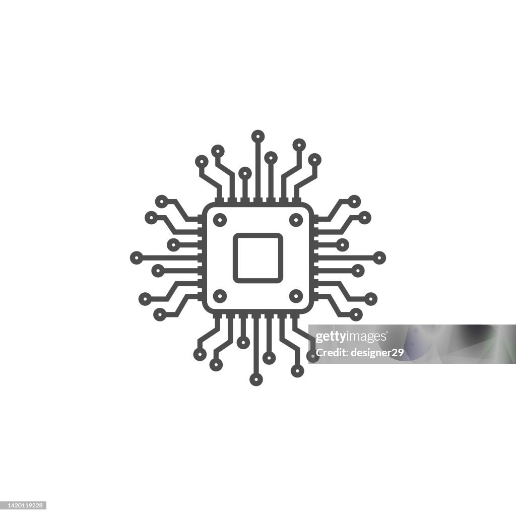 Ícone da linha micro chip. CPU Design Plano.