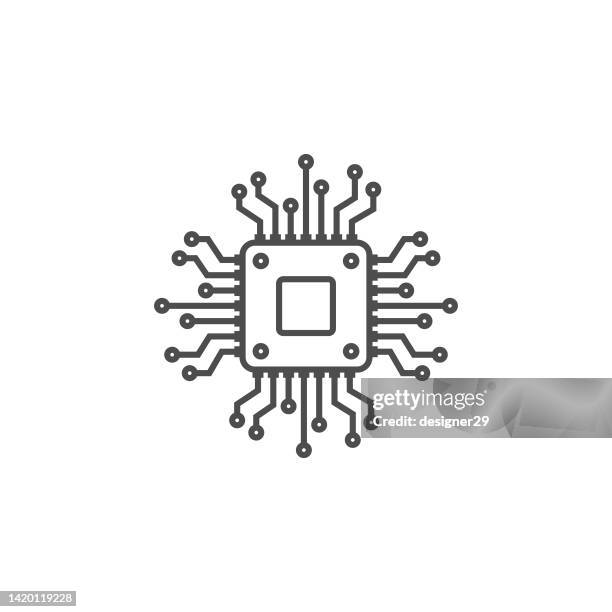 micro chip line icon. cpu flat design. - processor stock illustrations
