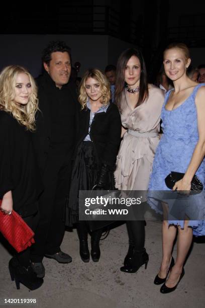 Mary-Kate Olsen, Isaac Mizrahi, Ashley Olsen, Mary-Louise Parker and Kelly Rutherford attend QVC's Isaac Mizrahi Live! launch party at Stage 37.