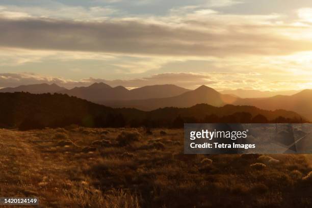 united states, new mexico, galisteo, sunset in mountains - new mexico mountains stock pictures, royalty-free photos & images