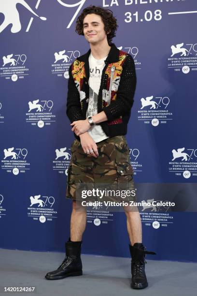 Timothée Chalamet attends the photocall for "Bones And All" at the 79th Venice International Film Festival on September 02, 2022 in Venice, Italy.