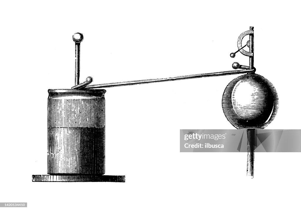 Antique illustration, physics principles and experiments, electricity and magnetism: Capacitor with quadrant electrometer