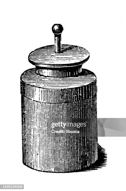 antique illustration, physics principles and experiments, electricity and magnetism: leyden jar - leyden jars stock illustrations