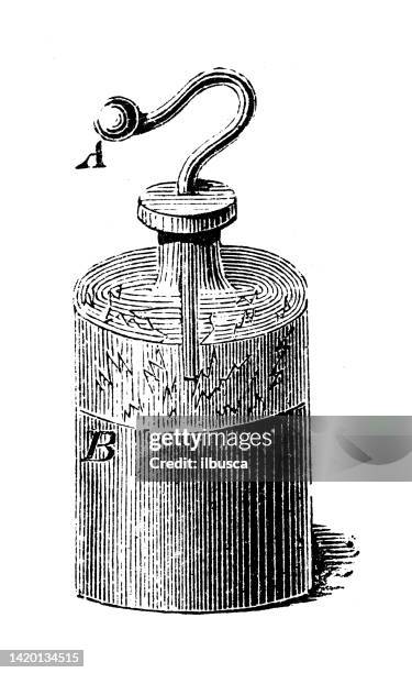 antique illustration, physics principles and experiments, electricity and magnetism: leyden jar - leyden jars stock illustrations