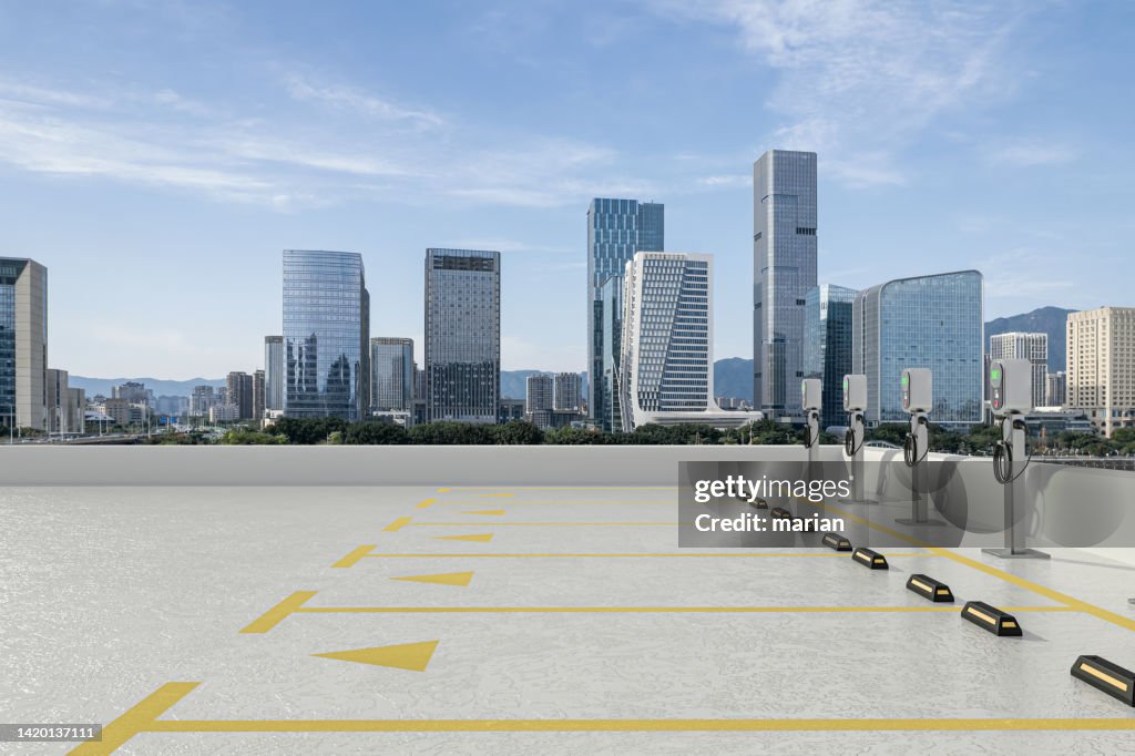 Modern cities have charging pile parking spaces