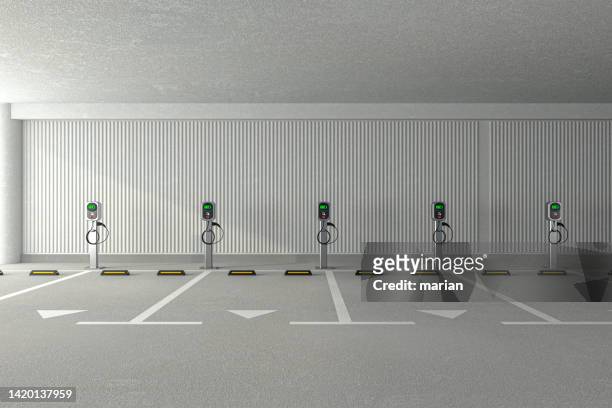 3d rendering,indoor charging pile parking space - laddningsstation för elfordon bildbanksfoton och bilder
