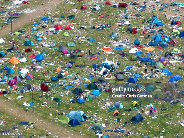 An aerial view of the Reading Festival camping site on August 29,2022 in Reading, England.