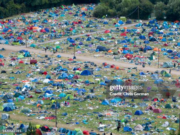 An aerial view of the Reading Festival camping site on August 29,2022 in Reading, England.