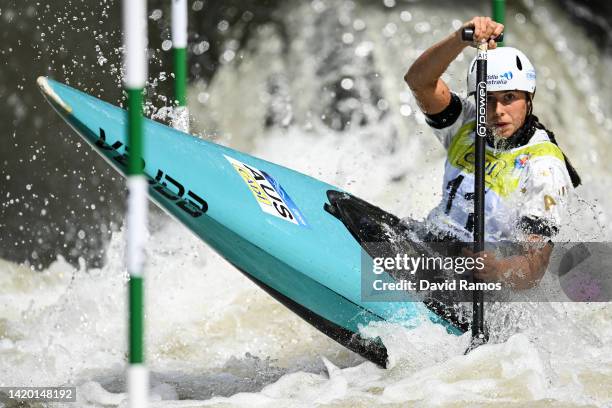 Noemie Fox of Australia competes in the first round of Women's Canoe 1 heats during the 2022 ICF Canoe Slalom World Cup Final on September 02, 2022...