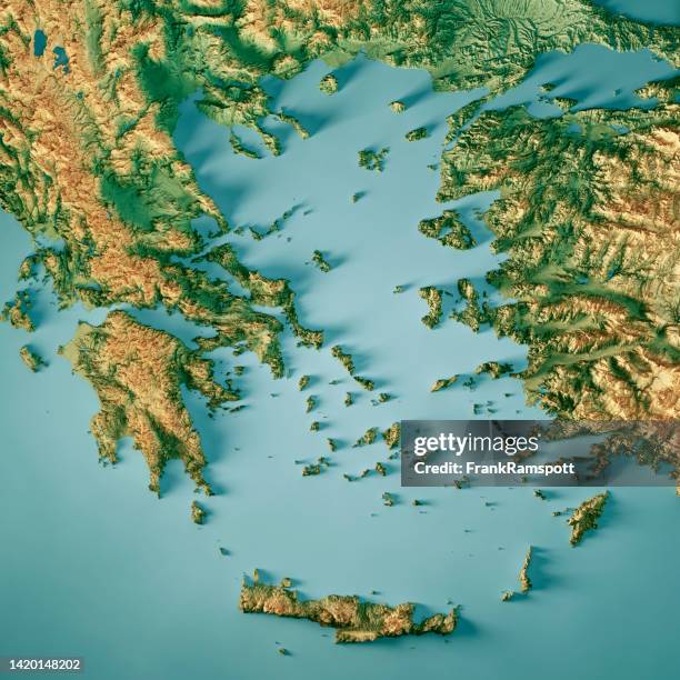 ägäis 3d rendern topografische kartenfarbe - aegean turkey stock-fotos und bilder