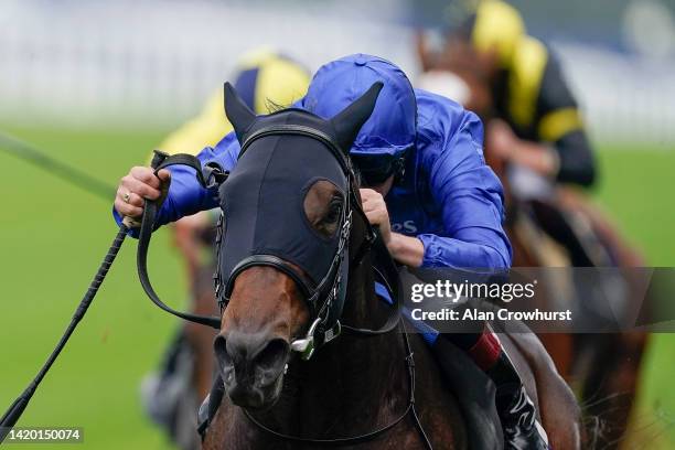 Adam Kirby riding City Of Kings win The Charbonnel Et Walker British EBF Maiden Stakes at Ascot Racecourse on September 02, 2022 in Ascot, England.