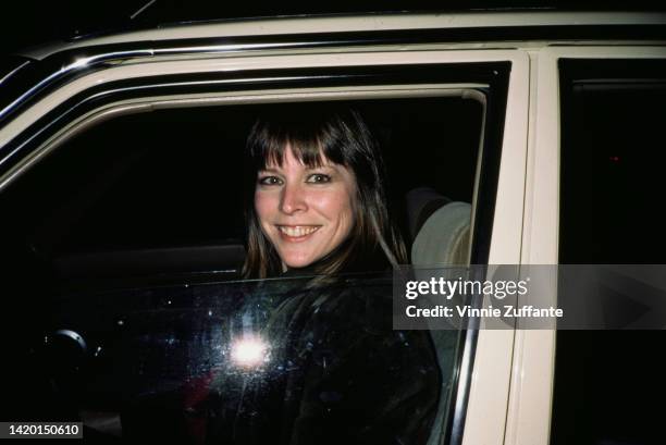 Candy Clark in a car on the way to an event, circa 1990s.