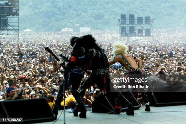 Vince Neil and Mick Mars with Mötley Crüe perform before thousands of rock fans at the US Festival, May 29,1983 in Devore, California.