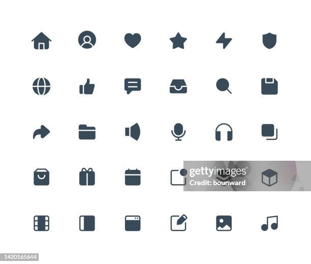 part 1 of 3. user interface flat icons. fill black style. - lightning home stock illustrations