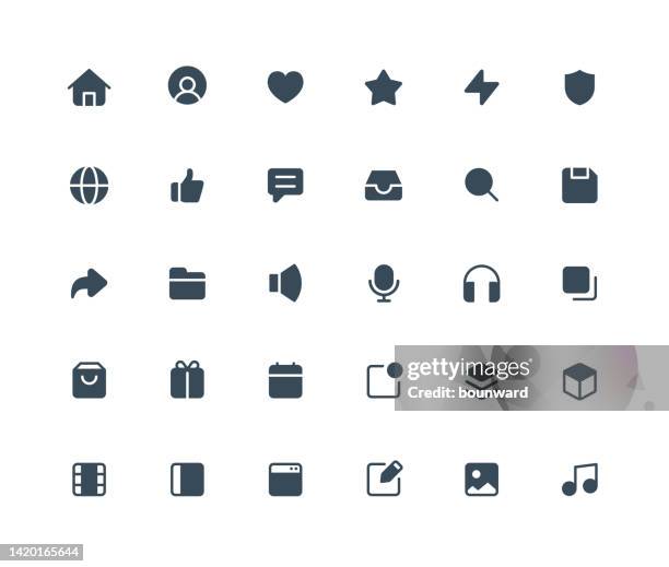 part 1 of 3. user interface flat icons. fill black style. - web browser stock illustrations