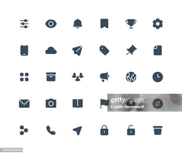 part 2 of 3. user interface flat icons. fill black style. - the earth awards stock illustrations