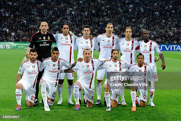 Milane poses for a photo during the UEFA Champions League quarter final first leg match between AC Milan and Barcelona at Stadio Giuseppe Meazza on...