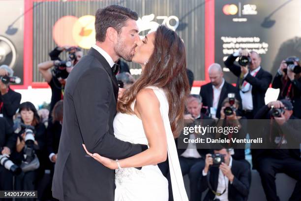 Ignazio Moser and Cecilia Rodriguez attend the "Bones And All" red carpet at the 79th Venice International Film Festival on September 02, 2022 in...