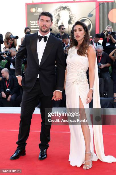 Ignazio Moser and Cecilia Rodriguez attend the "Bones And All" red carpet at the 79th Venice International Film Festival on September 02, 2022 in...