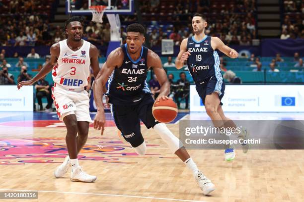 Giannis Antetokounmpo of Greece in action during the FIBA EuroBasket 2022 group C match between Croatia and Greece at Mediolanum Forum on September...