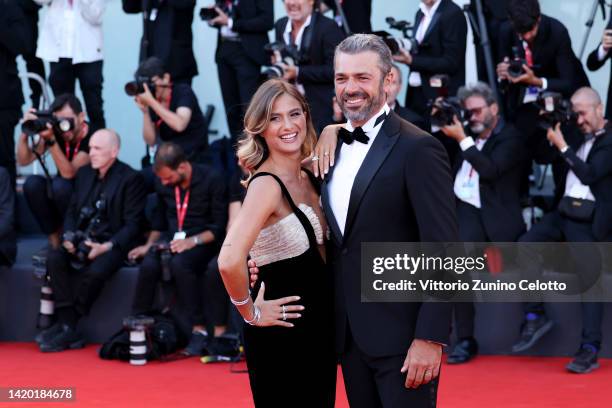 Cristina Marino and Luca Argentero attend the "Bones And All" red carpet at the 79th Venice International Film Festival on September 02, 2022 in...